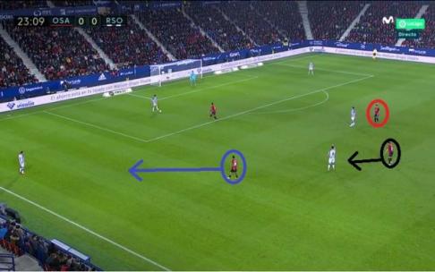 Una captura de pantalla del encuentro entre Osasuna y la Real.