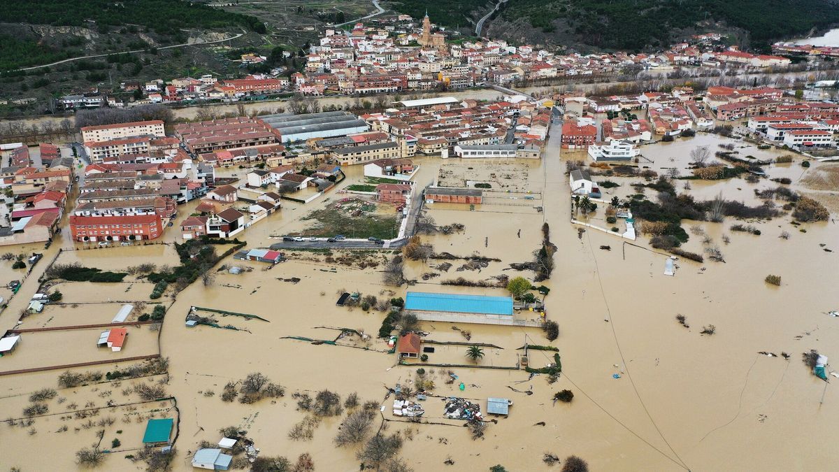 Vista aérea de las inundaciones de diciembre de 2021 en Navarra.