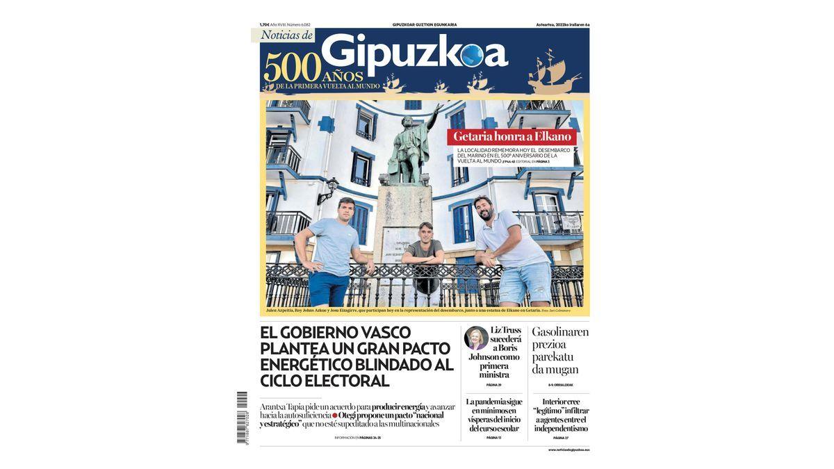 Portada NOTICIAS DE GIPUZKOA del martes 6 de septiembre