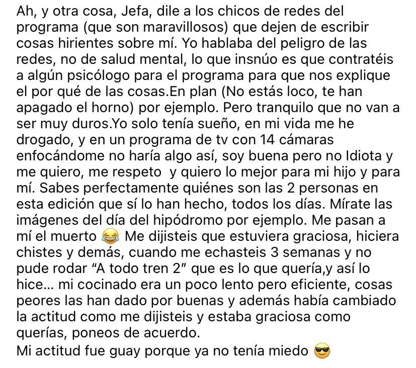 El texto con el añadido que Patricia Conde publicó y después borró.