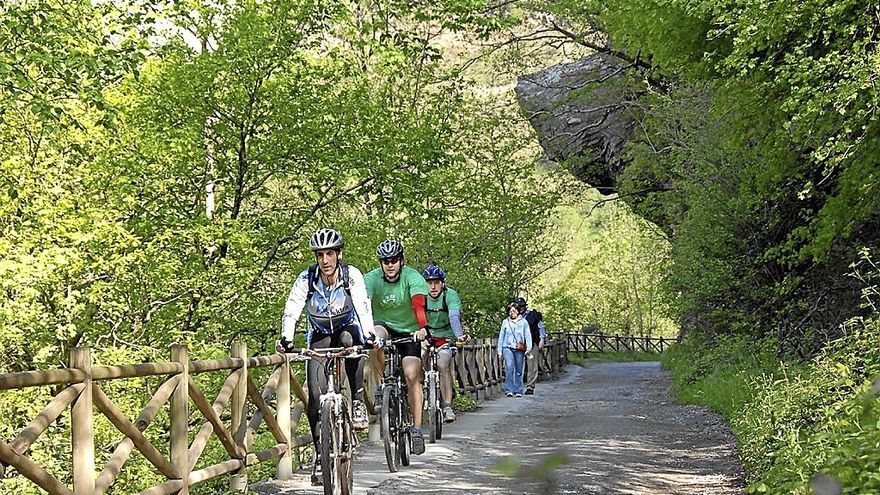 Varios ciclistas y paseantes en la ruta de Leitzaran. | FOTO: ANDOAINGO UDALA