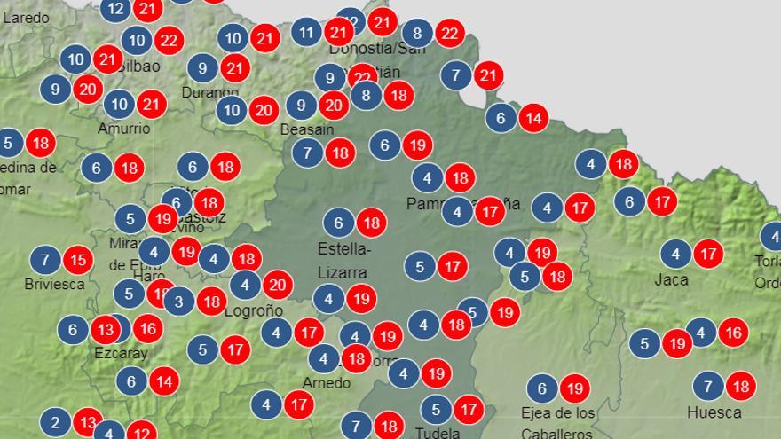 Temperaturas para el domingo.