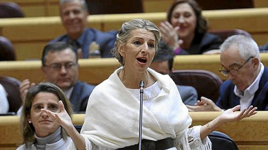 La ministra de Trabajo, Yolanda Díaz, durante su intervención en el Pleno del Senado de ayer. | FOTO: EFE