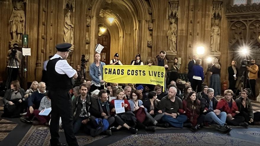 Los activistas en Westminster.