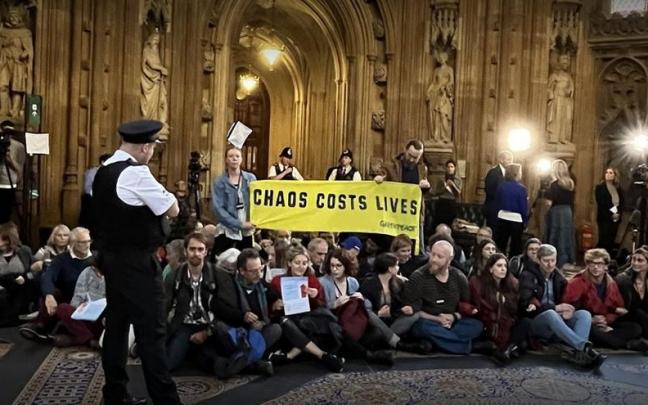 Los activistas en Westminster.