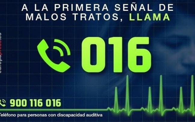 Tel&eacute;fono de asistencia 016 para atender situaciones de violencia de g&eacute;nero.