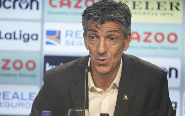 Imanol Alguacil, durante una rueda de prensa en Anoeta.