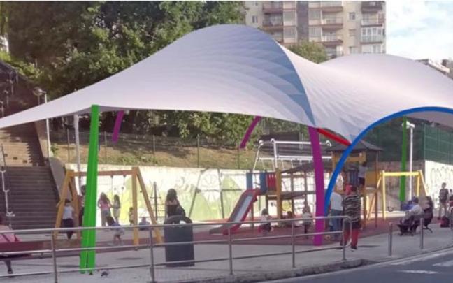 Montaje del parque de Larratxo con la cubierta prevista.