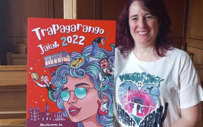 Amaia Ballesteros y el cartel ganador ‘Jaietarako gogoa’.