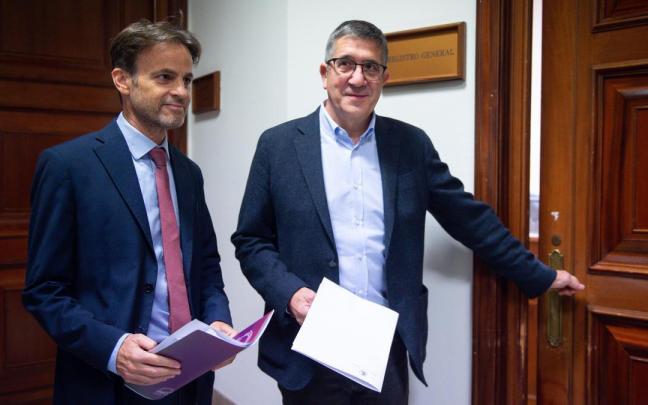 El portavoz del PSOE en el Congreso, Patxi López, y el presidente del grupo parlamentario de Unidas Podemos en el Congreso, Jaume Asens El portavoz del PSOE en el Congreso, Patxi López, y el presidente del grupo parlamentario de Unidas Podemos en el Congreso, Jaume Asens