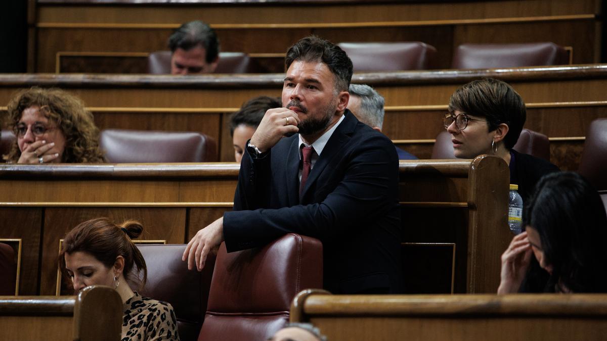 El portavoz de EEC en el Congreso, Gabriel Rufián, durante el debate en la cámara para derogar el delito de sedición.