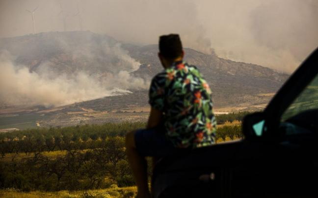 Un vecino del municipio de Borja observa el incendio en la zona de Moncayo Un vecino del municipio de Borja observa el incendio en la zona de Moncayo