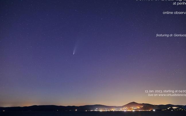 Imagen del cometa C/2022 E3 ZTF sobre el lago italiano Bracciano (Lacio) en el momento de su perihelio. Imagen del cometa C/2022 E3 ZTF sobre el lago italiano Bracciano (Lacio) en el momento de su perihelio.