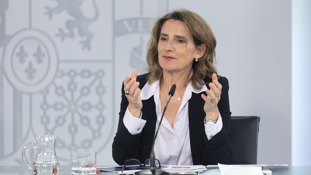 La vicepresidenta tercera del Gobierno español y ministra para la Transición Ecológica y el Reto Demográfico, Teresa Ribera, durante la rueda de prensa posterior al Consejo de Ministros.