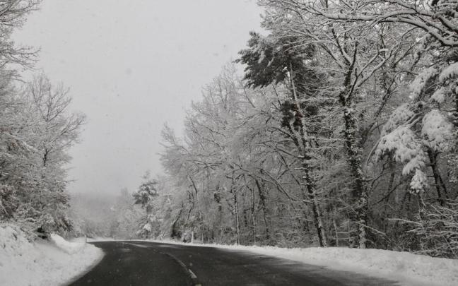 Una carretera alavesa tras la nevada del 18 de enero.