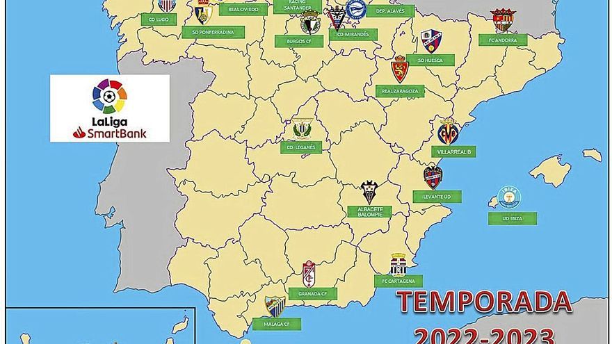 Mapa de los equipos de la Segunda División de la temporada 2022-23. Foto: DNA