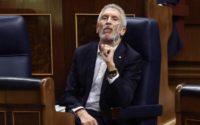 El ministro de Interior, Fernando Grande-Marlaska, durante su primera comparecencia en el Congreso para dar explicaciones de lo ocurrido en Melilla. El ministro de Interior, Fernando Grande-Marlaska, durante su primera comparecencia en el Congreso para dar explicaciones de lo ocurrido en Melilla.