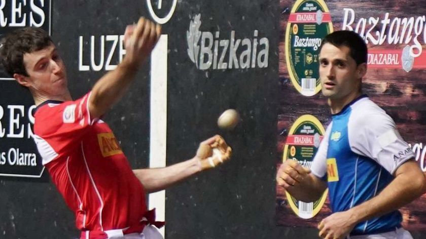 Julen Martija y Jon Ander Albisu, en el frontón Bizkaia de Bilbao.