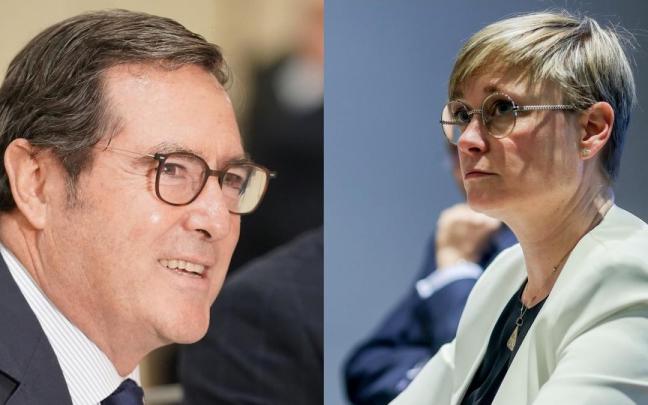 El presidente de la CEOE, Antonio Garamendi, y la vicepresidenta de Foment del Treball, Virginia Guinda, compiten este miércoles por la presidencia de la patronal.