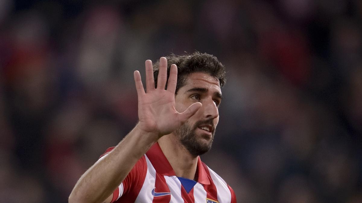 El navarro celebra un gol con el Atlético de Madrid en liga.