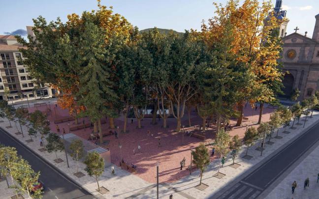 Recreación del aspecto final que tendrá la plaza de la Cruz y la calle Sangüesa tras la intervención. Recreación del aspecto final que tendrá la plaza de la Cruz y la calle Sangüesa tras la intervención.