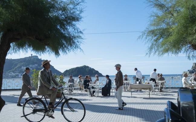 Momento del rodaje de ‘Las pelotaris 1926’ en Donostia.