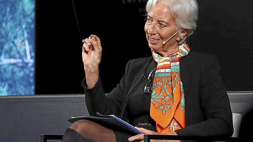 La presidenta del BCE, Christine Lagarde, durante una conferencia ayer en Riga. | FOTO: EFE