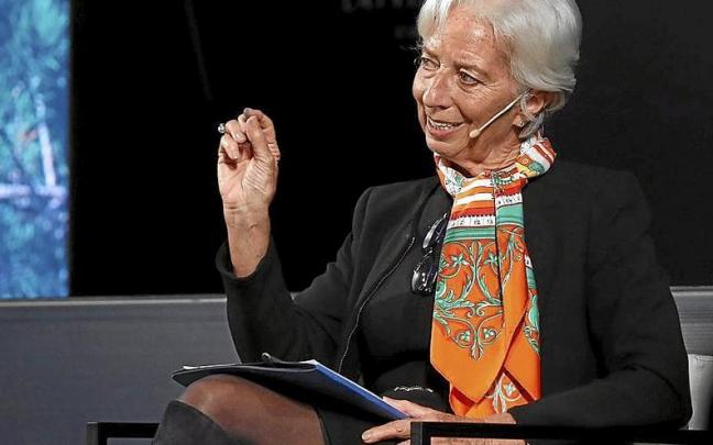 La presidenta del BCE, Christine Lagarde, durante una conferencia ayer en Riga. | FOTO: EFE