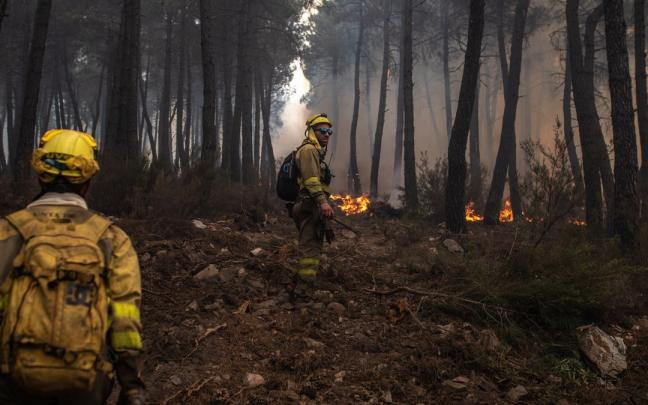 Bomberos trabajan en la extinción del incendio en la Sierra Culebra. Bomberos trabajan en la extinción del incendio en la Sierra Culebra.