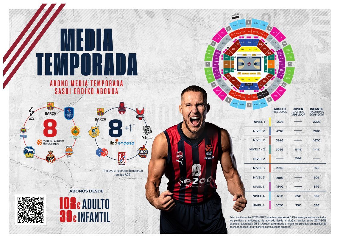 Partidos y tabla de precios del abono de media temporada