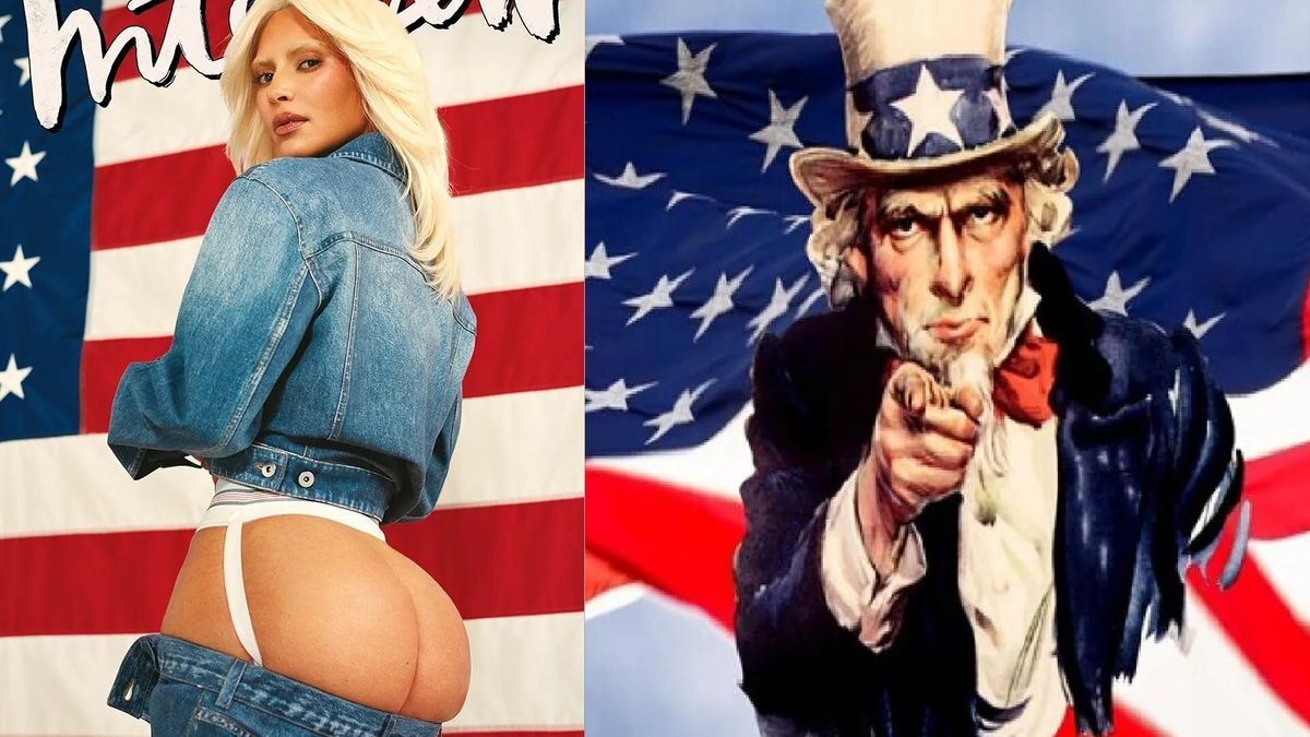 Kim Kardashian en la portada del mes de septiembre la revista 'Interview', a su lado, la conocida imagen del 'Tío Sam'.