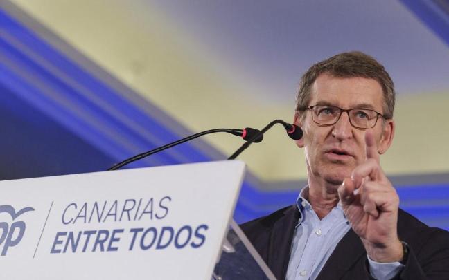 Feijóo durante el acto en Las Palmas de Gran Canaria-