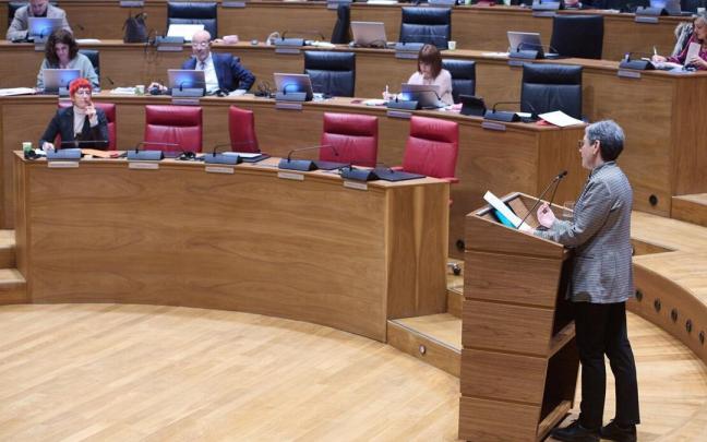 La parlamentaria de Geroa Bai, Ana Ansa, este jueves durante la interpelación en el Parlamento.