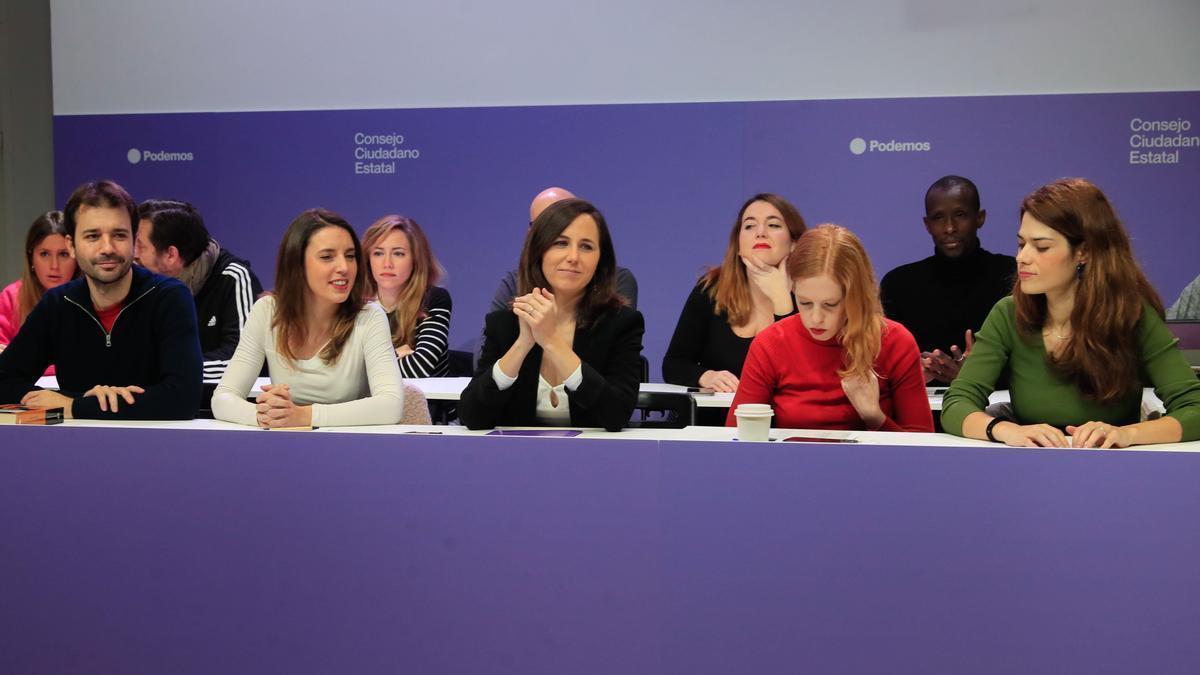 La cúpula de Podemos durante el Consejo Ciudadano Estatal que s ha celebrado este sábado.