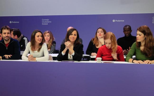 La cúpula de Podemos durante el Consejo Ciudadano Estatal que s ha celebrado este sábado.