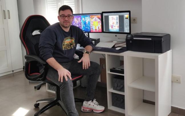 Aarón Martín, en el estudio donde trabaja en su casa en Andosilla. Aarón Martín, en el estudio donde trabaja en su casa en Andosilla.