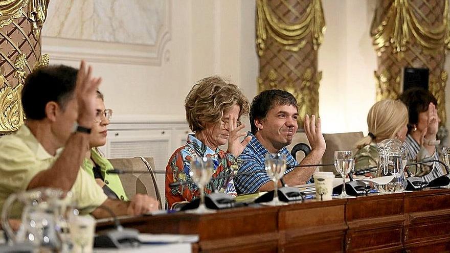 Concejales de EH Bildu, votando, ayer. | FOTO: JAVI COLMENERO