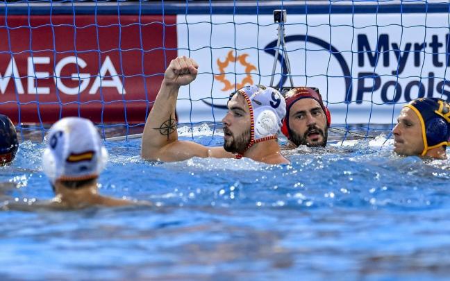 La seleccion española de waterpolo durante un partido del Mundial. La seleccion española de waterpolo durante un partido del Mundial.