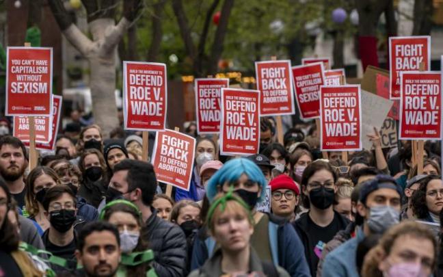 Protesta en favor del derecho al aborto en Seattle.