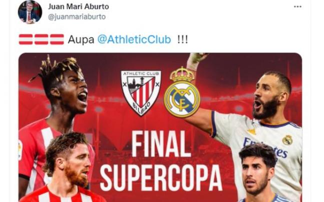El mensaje en Twitter de Juan Mari Aburto. El mensaje en Twitter de Juan Mari Aburto.