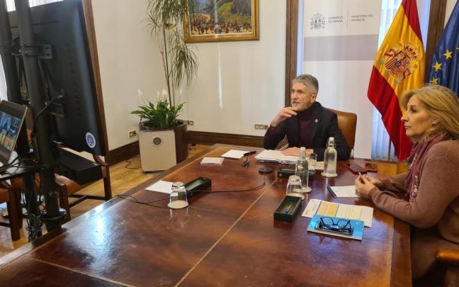 El ministro Grande-Marlaska durante la reunión que ha mantenido con los máximos responsables de la lucha contra la violencia machista. El ministro Grande-Marlaska durante la reunión que ha mantenido con los máximos responsables de la lucha contra la violencia machista.
