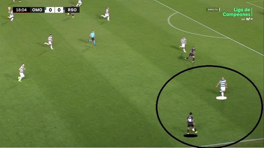 ¿Qué se generó así? Para empezar, recepciones muy 'limpias' de los extremos Kubo-Navarro (principalmente del japonés a servicio largo de Jon Pacheco), en mano a mano y con espacio ante sus laterales. Y desde este punto de partida, los técnicos entregaron a los futbolistas herramientas para atacar el área. ¿Cuáles? Principalmente tres.