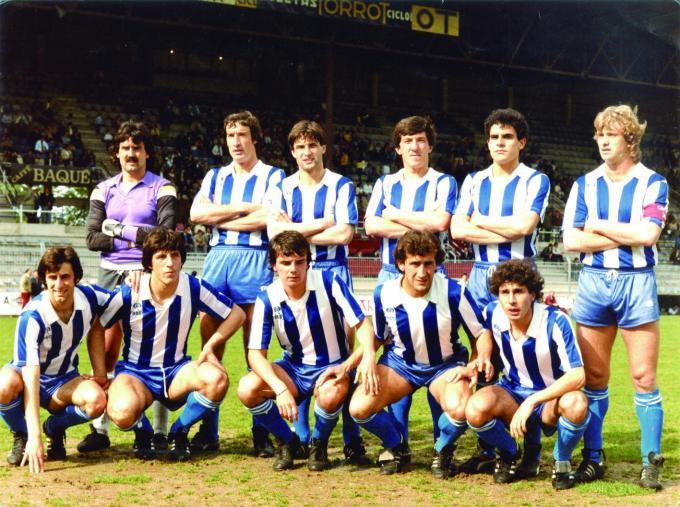 Un equipo del Deportivo Alavés en la temporada 1982-83. De pie (izda. adcha.): Cendoya, Gabilondo, Larrañaga, Galarraga, Ocenda y Astarbe. Agachados (izda. a dcha.): Bengoetxea, 'Juanjo", Ibáñez, Villanueva y 'Seni'.