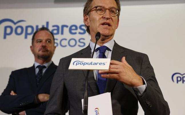 El presidente del PP, Alberto Núñez Feijóo, interviene durante la reunión de la Junta Directiva del partido en Euskadi. El presidente del PP, Alberto Núñez Feijóo, interviene durante la reunión de la Junta Directiva del partido en Euskadi.