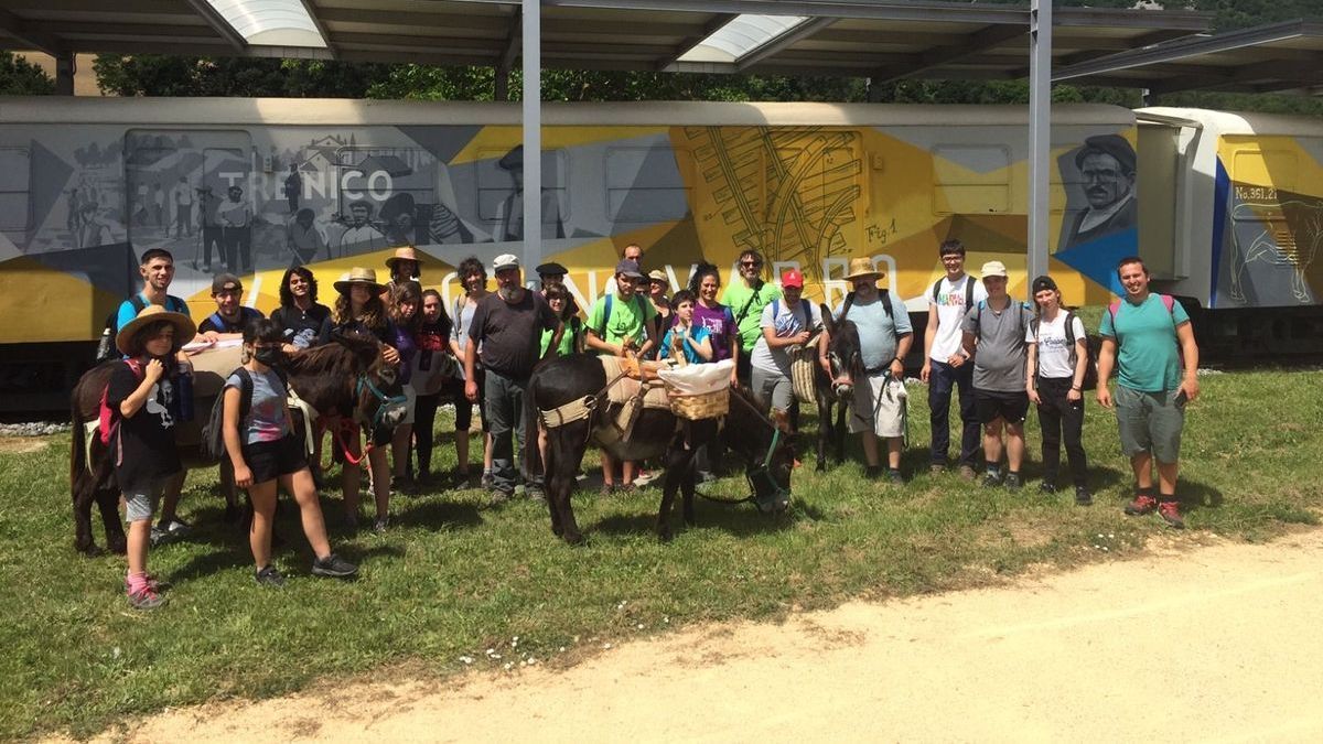 Los jóvenes de ‘Parkeando’ posan junto a los asnos con los que comparten travesía. Foto: DNA