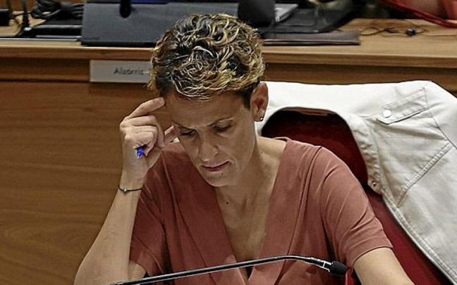 La presidenta del Gobierno foral, María Chivite, con rostro serio, el pasado jueves. | FOTO: UNAI BEROIZ
