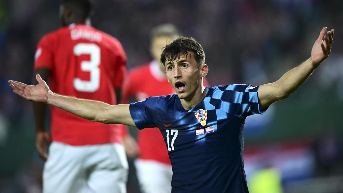 Ante Budimir, con la camiseta de Croacia en un partido ante Austria el pasado septiembre.