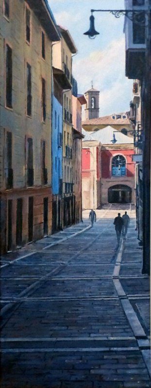 La Mañueta y el mercado, en una pintura de Félix Flamarique, que expone en la Galería Michel Menéndez.