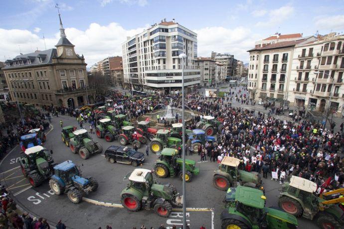 Protesta de agricultores y ganaderos en Pamplona en febrero de 2020.