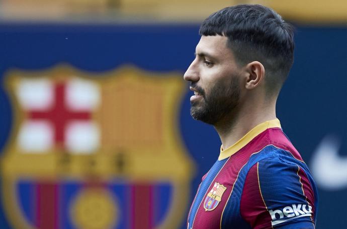 El 'Kun' Agüero, durante su presentación con el FC Barcelona.